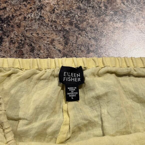 Eileen Fisher Pants Linen Cropped Minimalist Beachy Coastal Pull On Yellow Large - Picture 2 of 6
